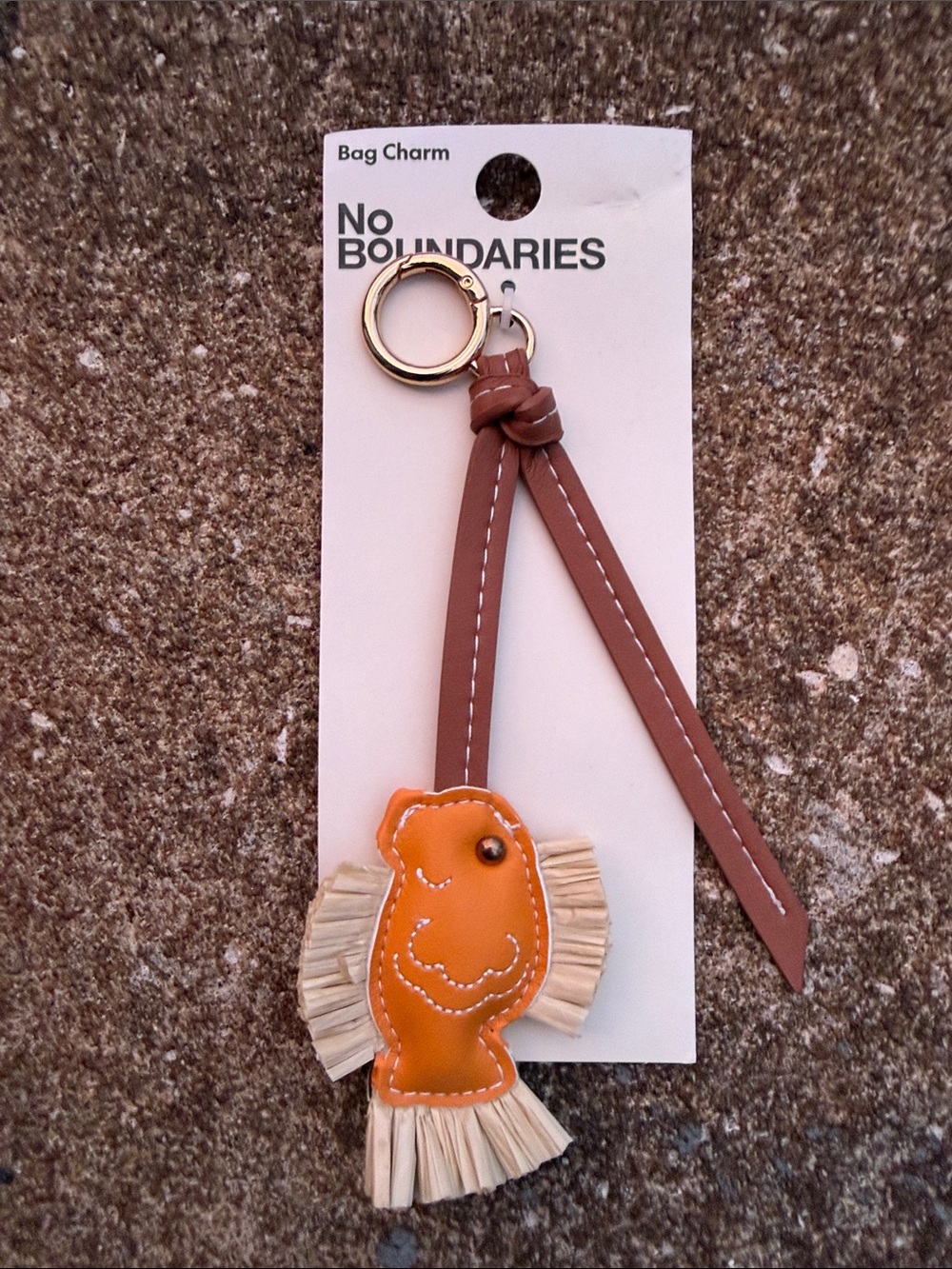 No Boundaries Brown Strap with Orange Fish Tassel Bag Charm. NWT